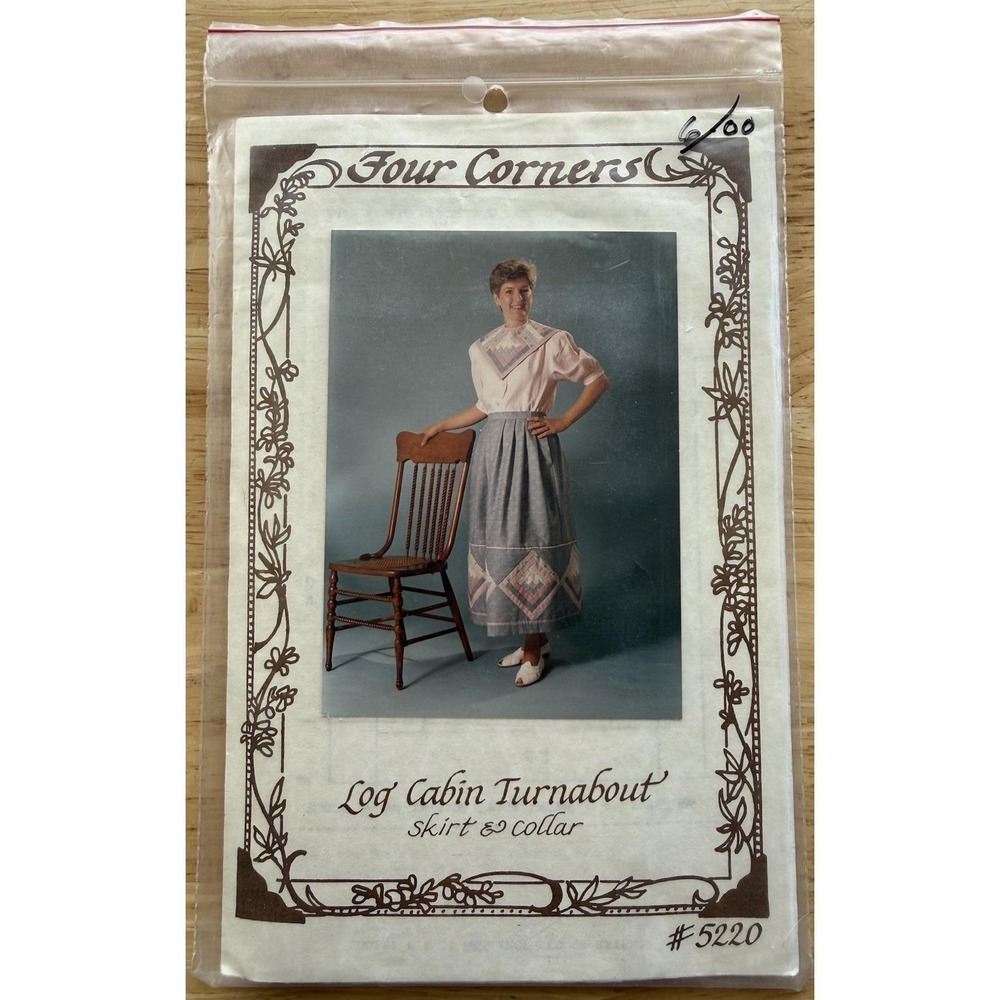 Log Cabin Turnabout Skirt & Collar Pattern #5220 USA 1988 Four Corners‎ Vtg UC